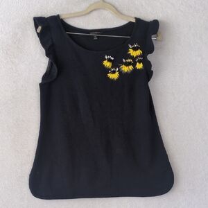 Banana Republic Women's Embroidered Sunflower Ruffle‎ Sleeve Shirt Size XS